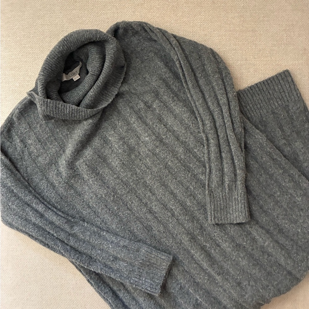 LOFT Gray Ribbed Turtleneck Sweater Dress